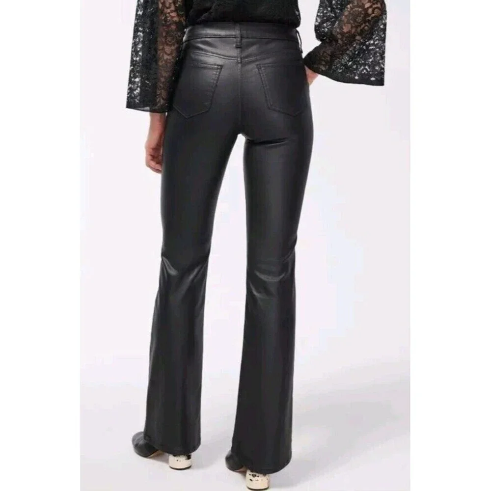 Chico’s Women Trousers Flare Leg Pants Sz 14 Tall Black‎ Coated Stretch NWOT 114